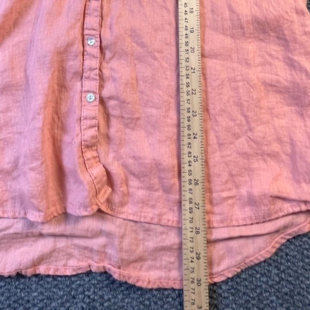 Sigrid‎ Olsen Womens Peach Orange Roll-Tab Sleeve Linen Button-Up Shirt L Beach - Picture 10 of 10